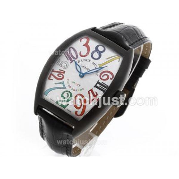 Franck Muller Crazy Hours Automatic PVD Case with White Dial-Leather Strap