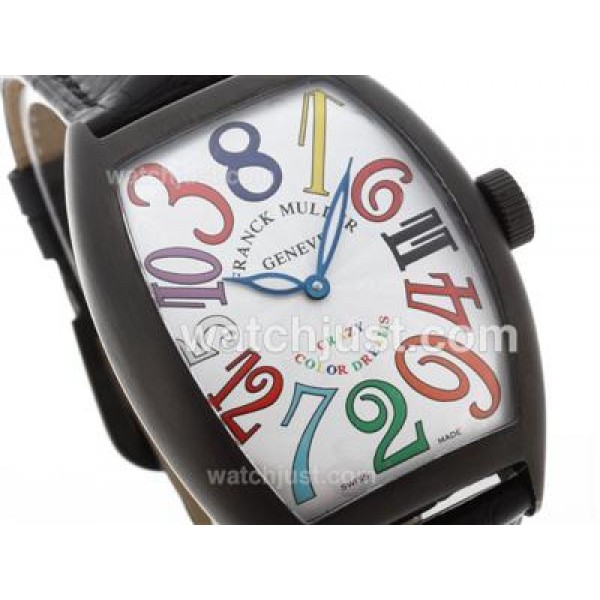 Franck Muller Crazy Hours Automatic PVD Case with White Dial-Leather Strap