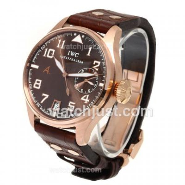 IWC Big Pilot Power Reserve Automatic Rose Gold Case with Brown Dial-Leather Strap