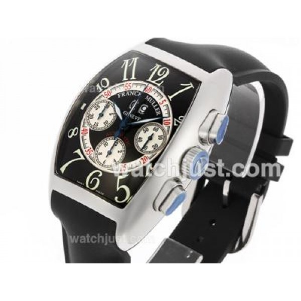 Franck Muller Casablanca Chronograph Swiss Valjoux 7750 Movement with Black Dial-Rubber Strap