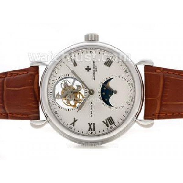 UK Perfect Replica Vacheron Constantin Tourbillon Manual Winding with White Dial Watches