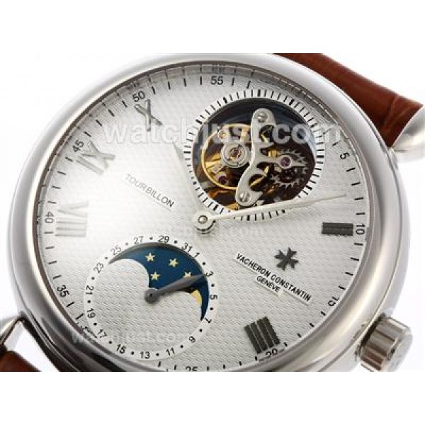 UK Perfect Replica Vacheron Constantin Tourbillon Manual Winding with White Dial Watches