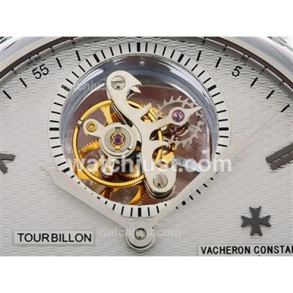 UK Perfect Replica Vacheron Constantin Tourbillon Manual Winding with White Dial Watches