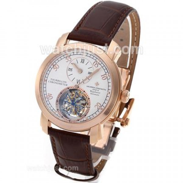 UK Swiss Made Replica Vacheron Constantin Tourbillon Regulateur Manual Winding Rose Gold Case with White Dial Watches