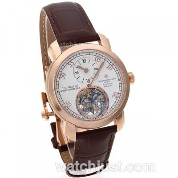 UK Swiss Made Replica Vacheron Constantin Tourbillon Regulateur Manual Winding Rose Gold Case with White Dial Watches
