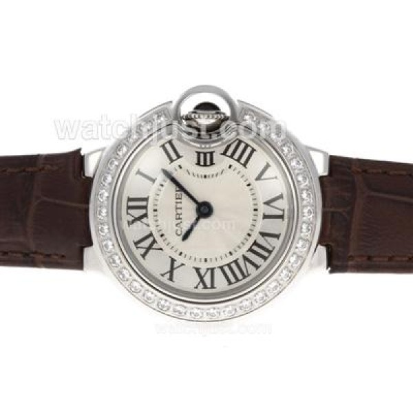 Cartier Ballon bleu de Cartier Swiss ETA Movement Diamond Bezel with White Dial-Lady Size