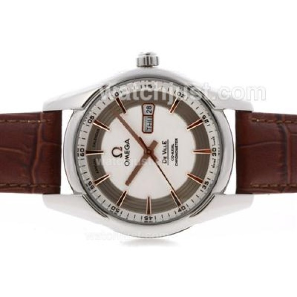 Omega Hour Vision Day-Date Automatic with White Dial-Leather Strap