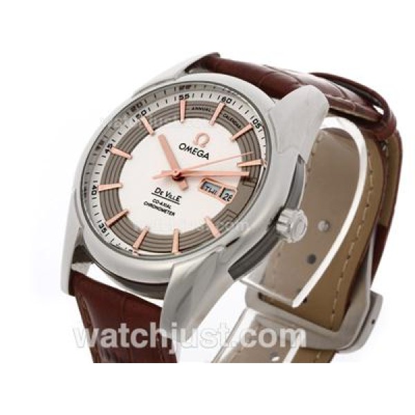 Omega Hour Vision Day-Date Automatic with White Dial-Leather Strap