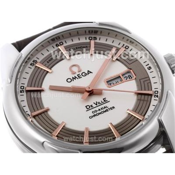 Omega Hour Vision Day-Date Automatic with White Dial-Leather Strap