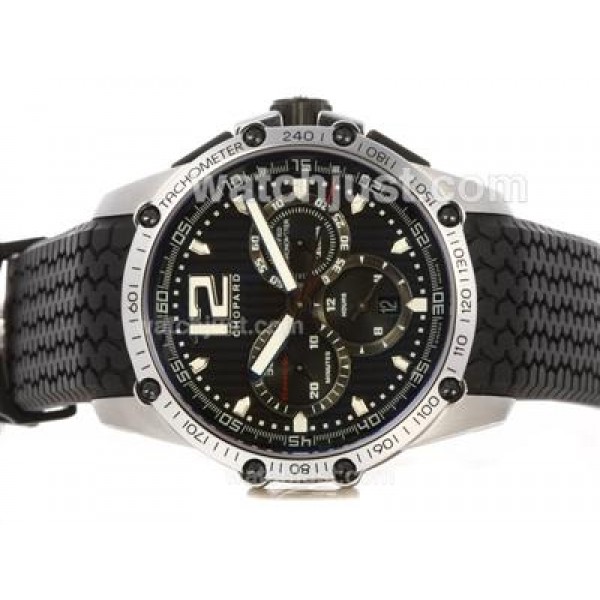 Chopard Classis Racing Swiss Valjoux 7750 Movement with Black Dial-Rubber Strap