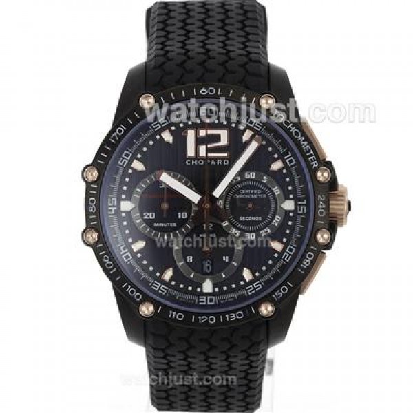 Chopard Classis Racing Swiss Valjoux 7750 Movement PVD Case with Black Dial-Rubber Strap