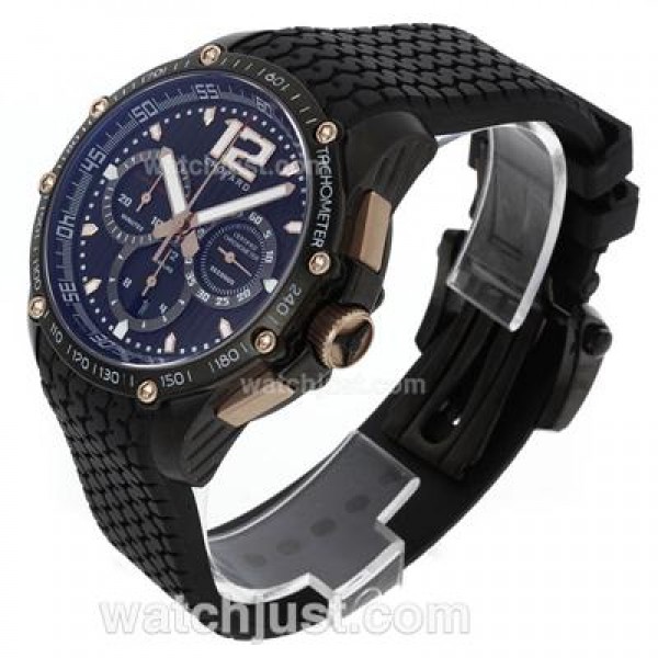 Chopard Classis Racing Swiss Valjoux 7750 Movement PVD Case with Black Dial-Rubber Strap