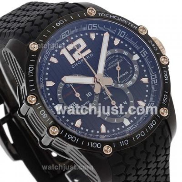 Chopard Classis Racing Swiss Valjoux 7750 Movement PVD Case with Black Dial-Rubber Strap