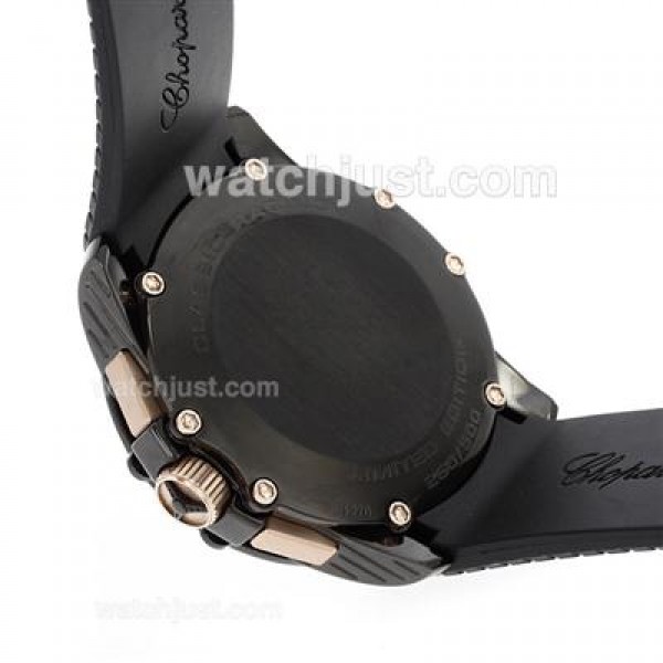 Chopard Classis Racing Swiss Valjoux 7750 Movement PVD Case with Black Dial-Rubber Strap