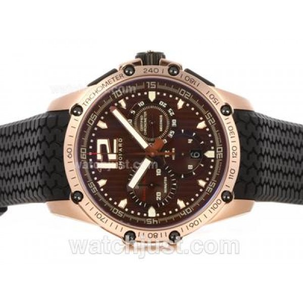 Chopard Classis Racing Swiss Valjoux 7750 Movement Rose Gold Case with Brown Dial-Rubber Strap