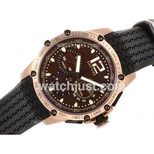 Chopard Classis Racing Swiss Valjoux 7750 Movement Rose Gold Case with Brown Dial-Rubber Strap
