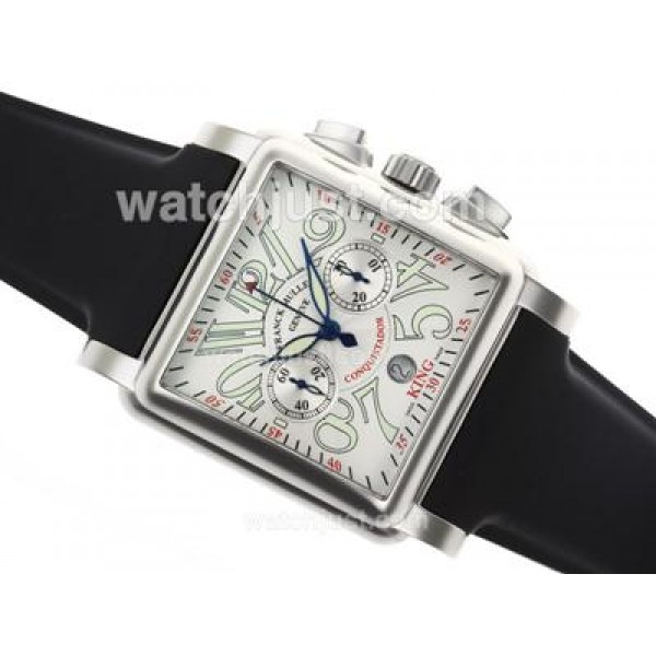 Franck Muller Conquistador Chronograph Swiss Valjoux 7750 Movement with White Dial-Rubber Strap