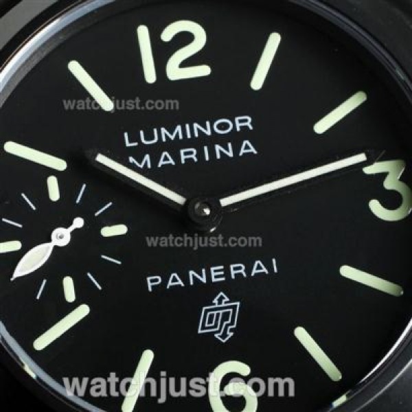 Panerai Luminor Marina OP Logo Unitas 6497 Swan Neck PVD Case with Black Dial and Leather Strap