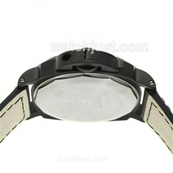 Panerai Luminor Marina OP Logo Unitas 6497 Swan Neck PVD Case with Black Dial and Leather Strap