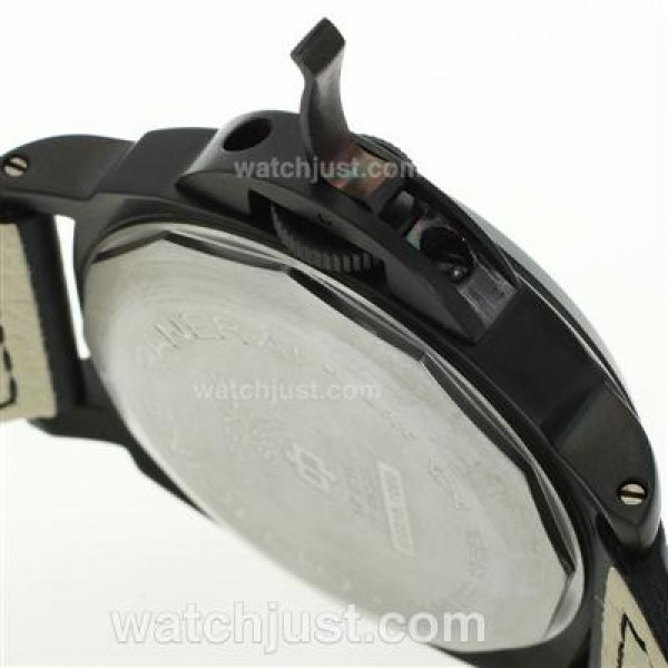 Panerai Luminor Marina OP Logo Unitas 6497 Swan Neck PVD Case with Black Dial and Leather Strap