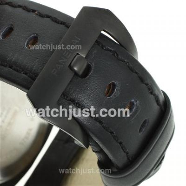 Panerai Luminor Marina OP Logo Unitas 6497 Swan Neck PVD Case with Black Dial and Leather Strap
