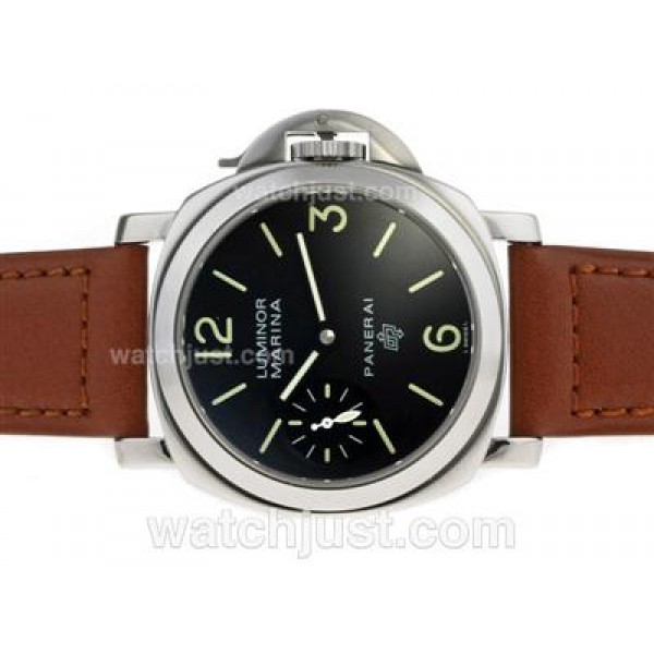 Panerai Luminor Marina OP Logo Swiss ETA Unitas 6497 Movement with Black Dial-Leather Strap