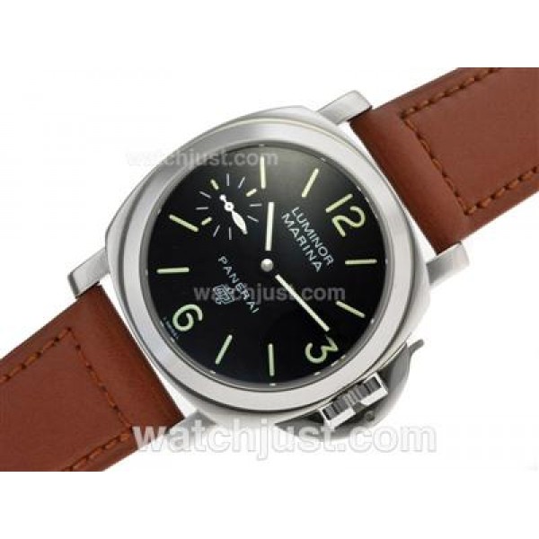 Panerai Luminor Marina OP Logo Swiss ETA Unitas 6497 Movement with Black Dial-Leather Strap