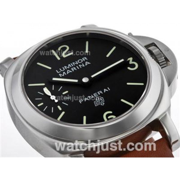 Panerai Luminor Marina OP Logo Swiss ETA Unitas 6497 Movement with Black Dial-Leather Strap