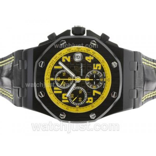 UK Swiss Movement Replica Audemars Piguet Royal Oak Offshore Chronograph Swiss Valjoux 7750 Movement PVD Case with Yellow Markers-Sec@12