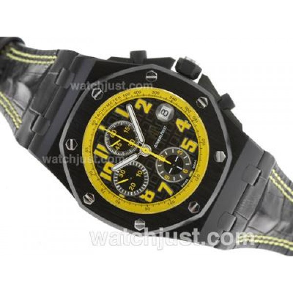 UK Swiss Movement Replica Audemars Piguet Royal Oak Offshore Chronograph Swiss Valjoux 7750 Movement PVD Case with Yellow Markers-Sec@12
