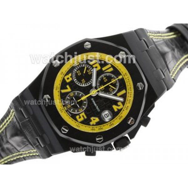 UK Swiss Movement Replica Audemars Piguet Royal Oak Offshore Chronograph Swiss Valjoux 7750 Movement PVD Case with Yellow Markers-Sec@12