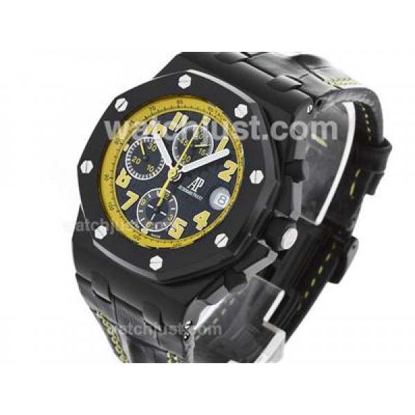 UK Swiss Movement Replica Audemars Piguet Royal Oak Offshore Chronograph Swiss Valjoux 7750 Movement PVD Case with Yellow Markers-Sec@12