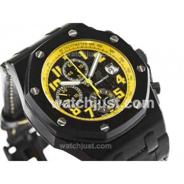 UK Swiss Movement Replica Audemars Piguet Royal Oak Offshore Chronograph Swiss Valjoux 7750 Movement PVD Case with Yellow Markers-Sec@12
