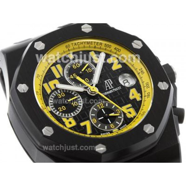 UK Swiss Movement Replica Audemars Piguet Royal Oak Offshore Chronograph Swiss Valjoux 7750 Movement PVD Case with Yellow Markers-Sec@12