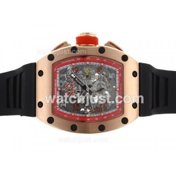 Richard Mille RM011 Automatic Rose Gold Case with Skeleton Dial-Red Bezel