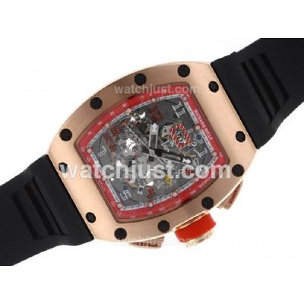 Richard Mille RM011 Automatic Rose Gold Case with Skeleton Dial-Red Bezel
