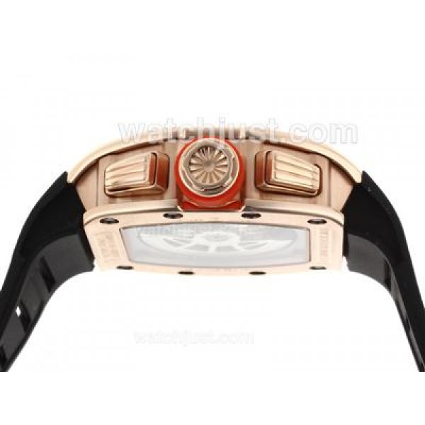 Richard Mille RM011 Automatic Rose Gold Case with Skeleton Dial-Red Bezel