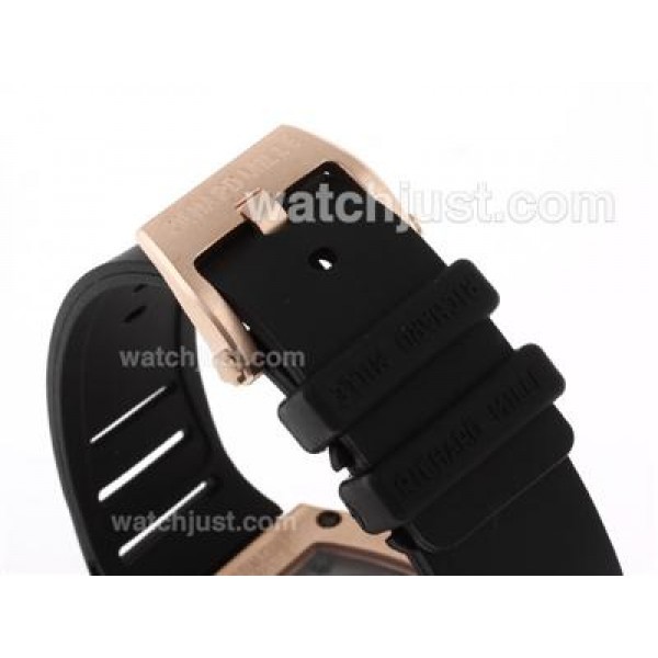 Richard Mille RM011 Automatic Rose Gold Case with Skeleton Dial-Red Bezel