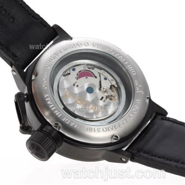 U-Boat Italo Fontana Automatic PVD Case Black Dial with White Markers-Leather Strap