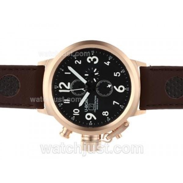 U-Boat Italo Fontana Working Chronograph Rose Gold Case Black Dial with White Markers-Leather Strap