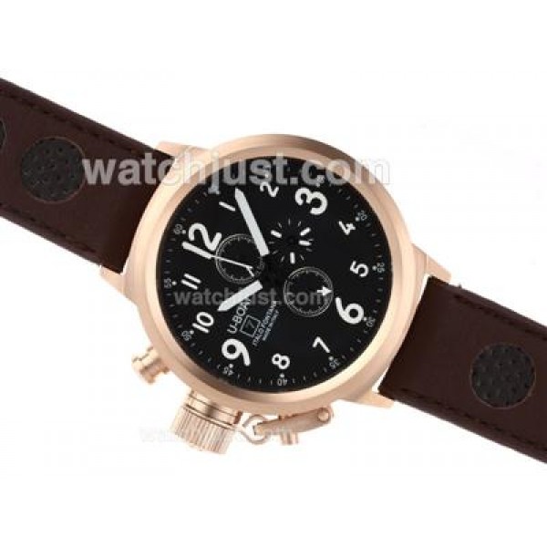 U-Boat Italo Fontana Working Chronograph Rose Gold Case Black Dial with White Markers-Leather Strap
