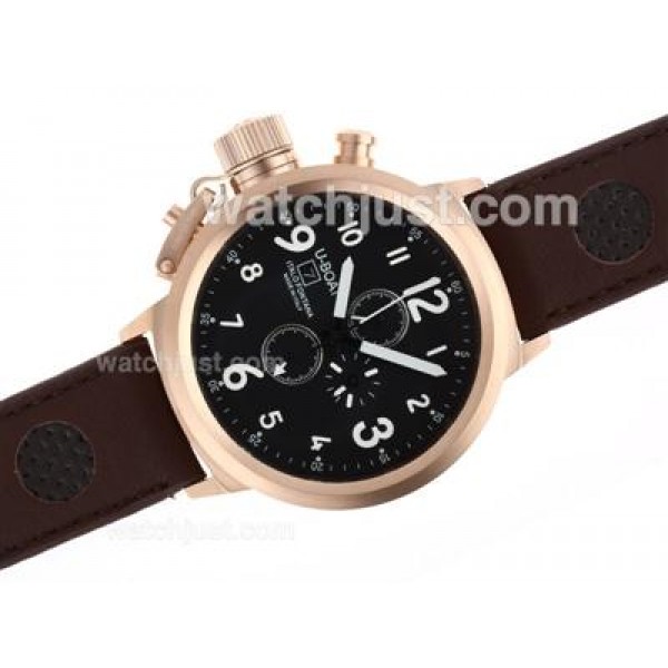 U-Boat Italo Fontana Working Chronograph Rose Gold Case Black Dial with White Markers-Leather Strap