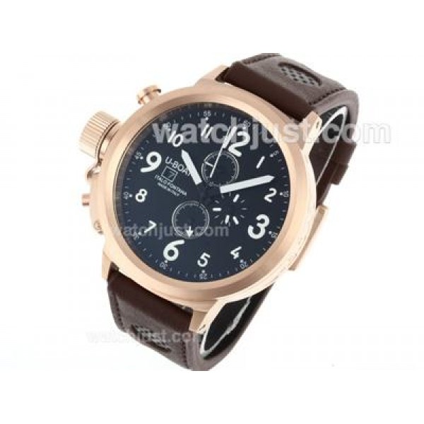 U-Boat Italo Fontana Working Chronograph Rose Gold Case Black Dial with White Markers-Leather Strap