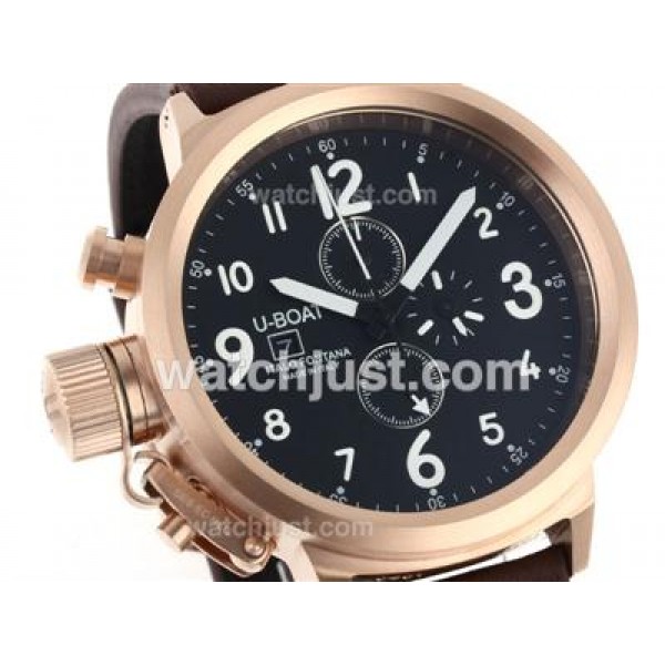 U-Boat Italo Fontana Working Chronograph Rose Gold Case Black Dial with White Markers-Leather Strap