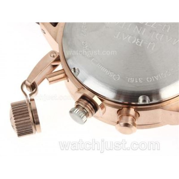 U-Boat Italo Fontana Working Chronograph Rose Gold Case Black Dial with White Markers-Leather Strap
