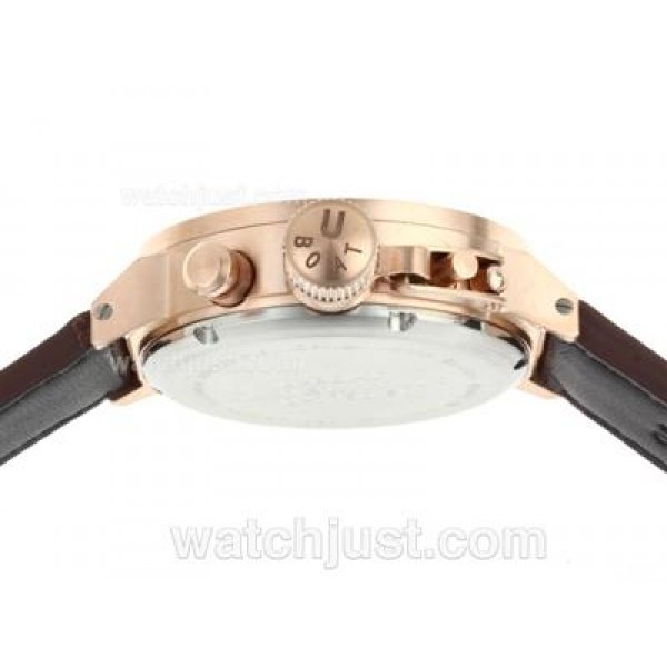 U-Boat Italo Fontana Working Chronograph Rose Gold Case Black Dial with White Markers-Leather Strap