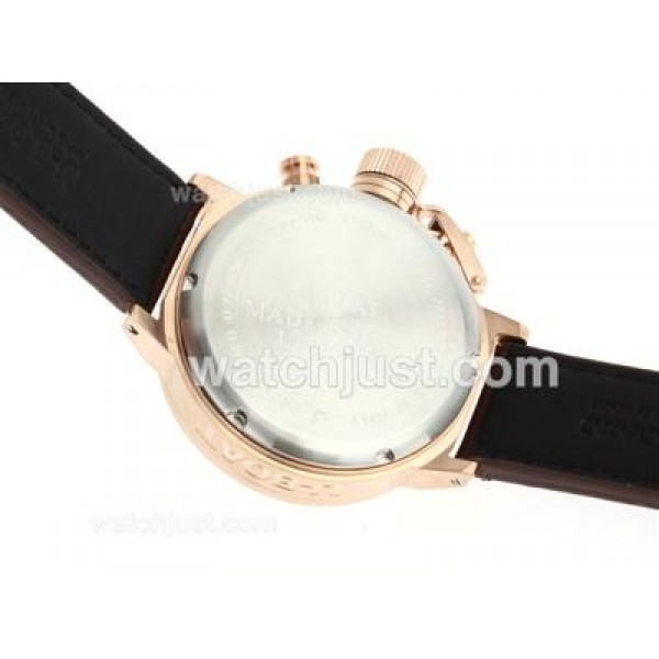 U-Boat Italo Fontana Working Chronograph Rose Gold Case Black Dial with White Markers-Leather Strap