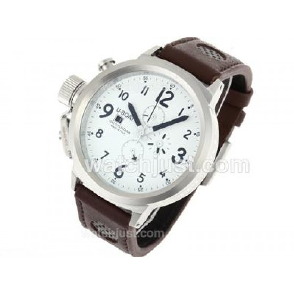 U-Boat Italo Fontana Working Chronograph White Dial with Black Markers-Leather Strap