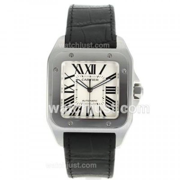 UK Best Quality Cartier Santos 100 Replica Watches With White Dials For Men