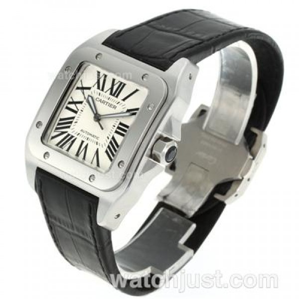 UK Best Quality Cartier Santos 100 Replica Watches With White Dials For Men